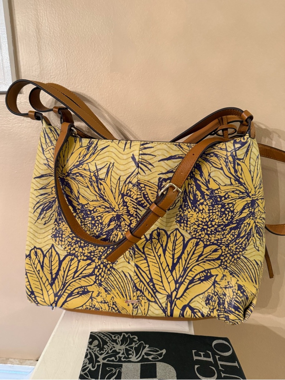 Vince Camuto Tania Convertible Leather Tote ~Tropical Yellow/Purple NWOT w/dusty - Picture 4 of 17